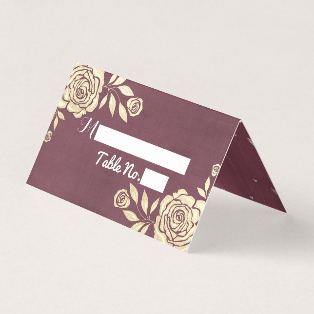Hochzeitsplatz Tischnummer Gold Rose Burgundy Red (Vorderseite)