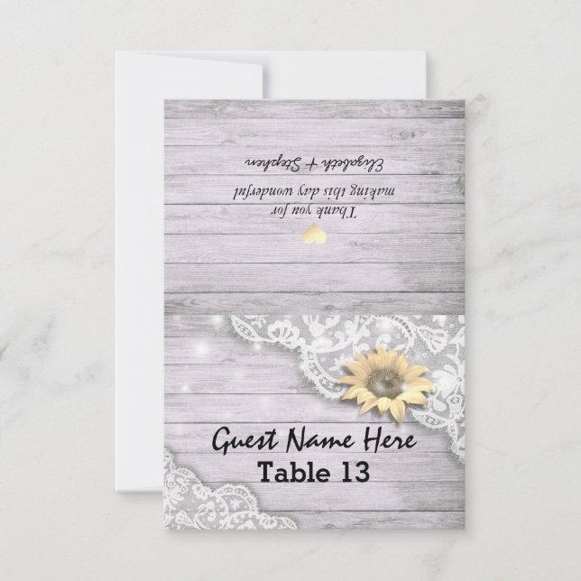Hochzeitsplatz Tischnummer Spitzen Sonnenblumen Ho (Vorderseite)