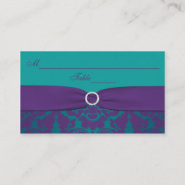 Hochzeitsplätze | Lila, Aquamariner Damast Platzkarte