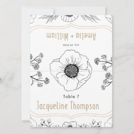 Hochzeitsplatzkarte mit Blumenmotiv – Schwarz & We