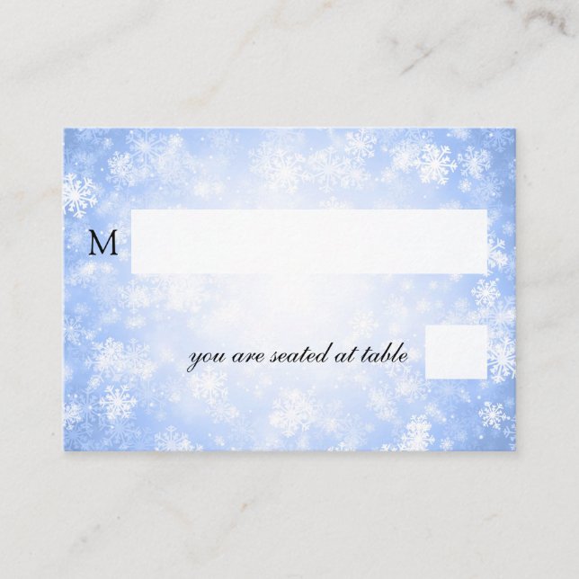Hochzeitsplecards Blue Winter Wonderland Platzkarte (Vorderseite)