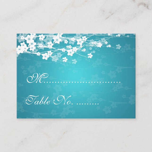 Hochzeitsplecards Cherry Blossom Blau Platzkarte (Vorderseite)