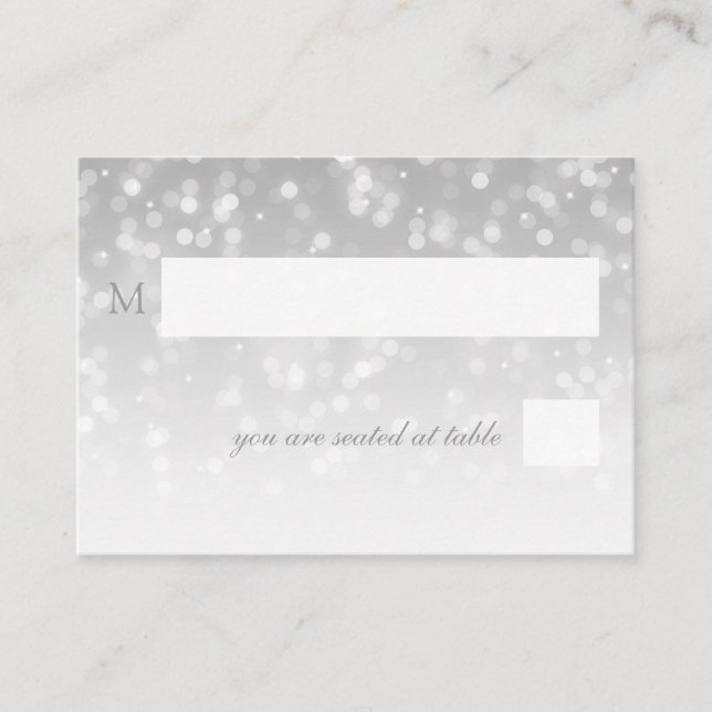 Hochzeitsplecards Silver Bokeh Sparkle Lights Platzkarte (Vorderseite)