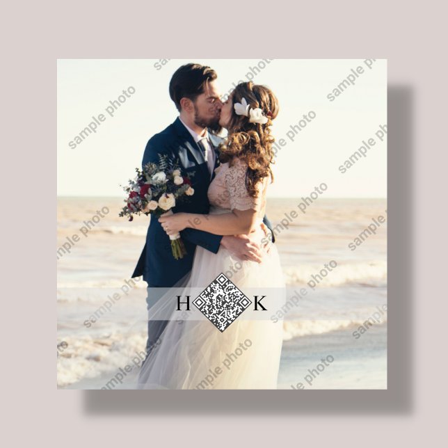Hochzeitsportrait | Monogram QR Code Fotoplatte (Von Creator hochgeladen)
