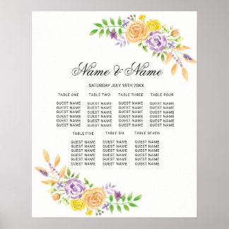 Hochzeitsposter Sitzplätze Lila Blume mit Blumenmu Poster