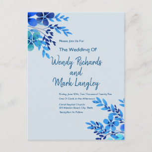 Hochzeitspostkarte von Dusty Blue Floral Postkarte