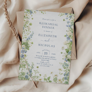 Hochzeitsprobe-Dinner mit Vintage-Wildblumen Einladung