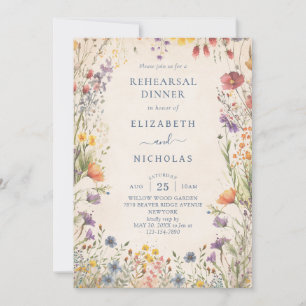 Hochzeitsprobe-Dinner mit Vintage-Wildblumen Einladung