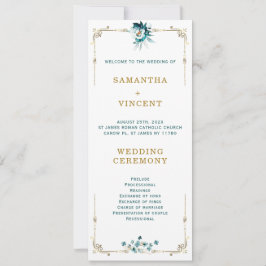 Hochzeitsprogramm Aquamarin und Goldvorlage Einladung