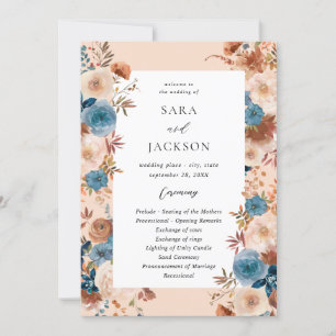 Hochzeitsprogramm Beige & Dusty Blue Floral - Beig Einladung