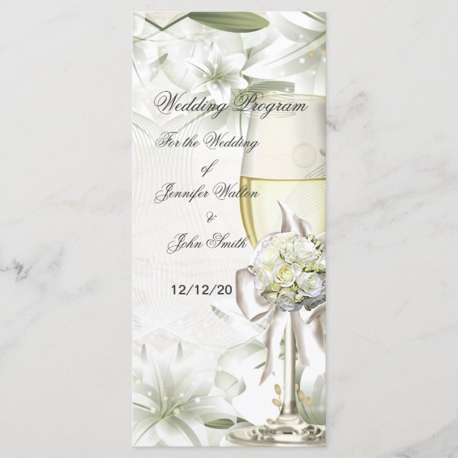 Hochzeitsprogramm Beige Grüne Blüte Programm (Vorderseite)