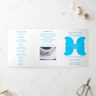 Hochzeitsprogramm Blue Angel Wings Herzdesign Dreifach-gefaltete Programmkarte