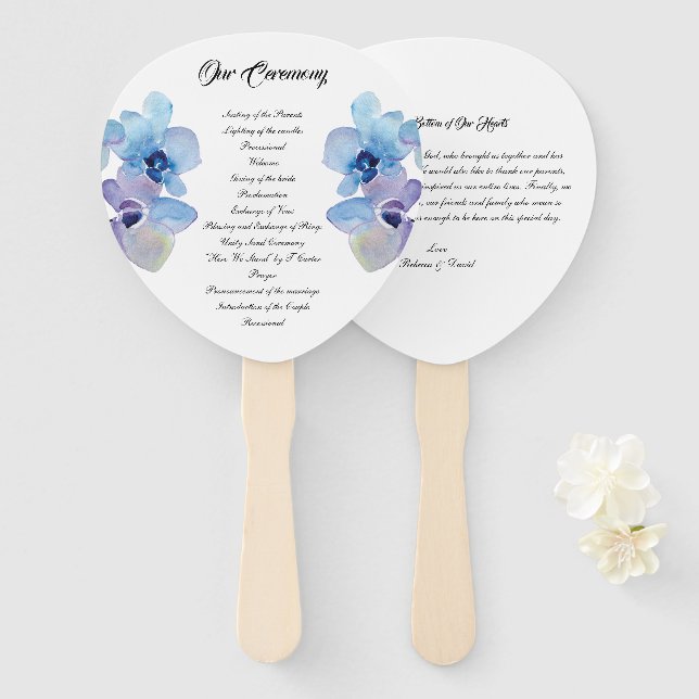 Hochzeitsprogramm | Blue Orchid Fächer (Vorne und Hinten)