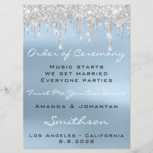 Hochzeitsprogramm Blue Rose Tropfens Glitzer Spark Einladung