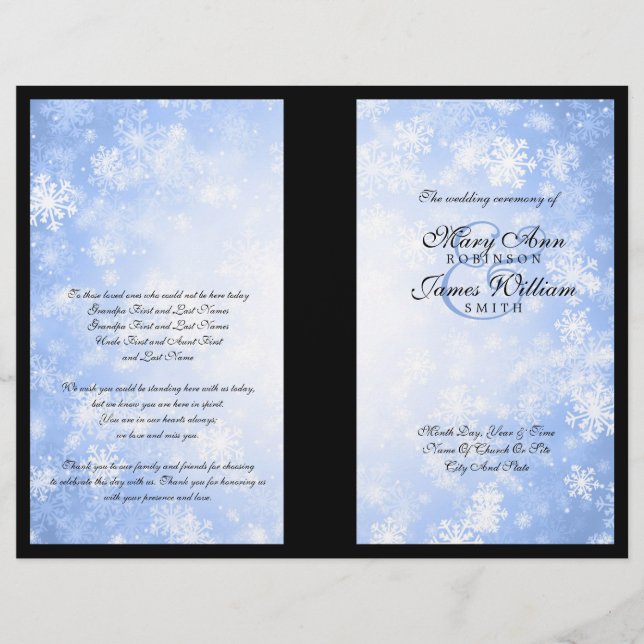 Hochzeitsprogramm Blue Winter Wonderland Sparkle (Vorderseite)