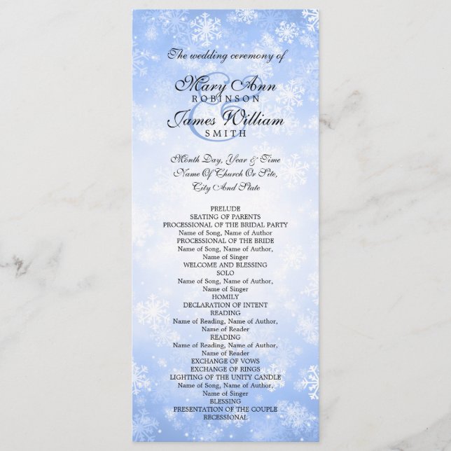 Hochzeitsprogramm Blue Winter Wonderland Sparkle Programm (Vorderseite)