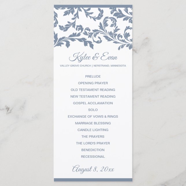 Hochzeitsprogramm blüh Tall Elegant | Dusty Blue Programm (Vorderseite)