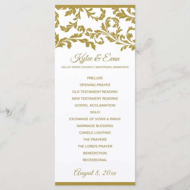 Hochzeitsprogramm blüh Tall Elegant | Gold Programm (Vorderseite)