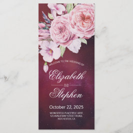 Hochzeitsprogramm Boho Floral Feathers Burgundy Re Programm