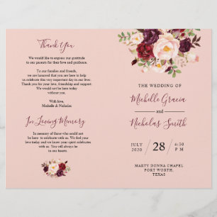 Hochzeitsprogramm Burgundy Blush Wasserfarbe Blora