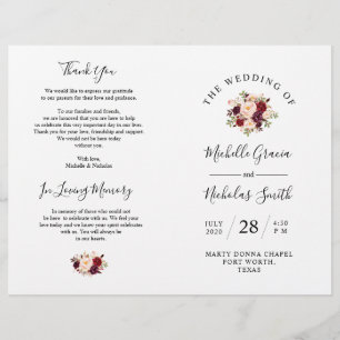 Hochzeitsprogramm Burgundy Wasserfarbenfloral, FOL