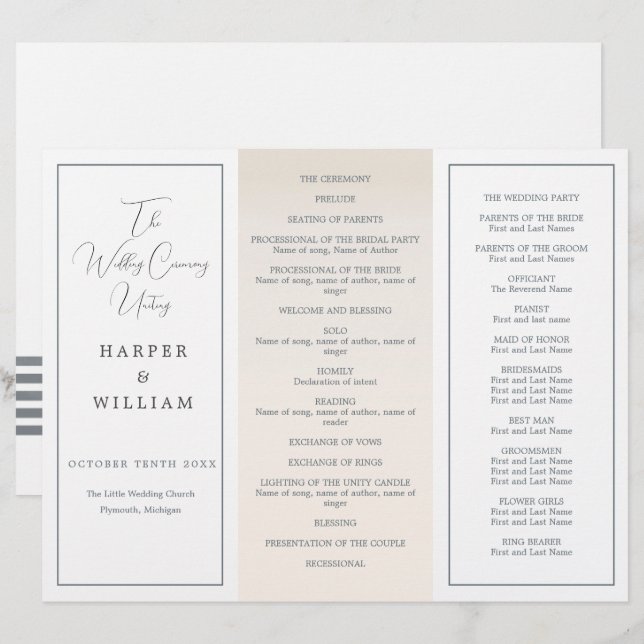 Hochzeitsprogramm "Coastal Tri-Fold" (Vorne/Hinten)