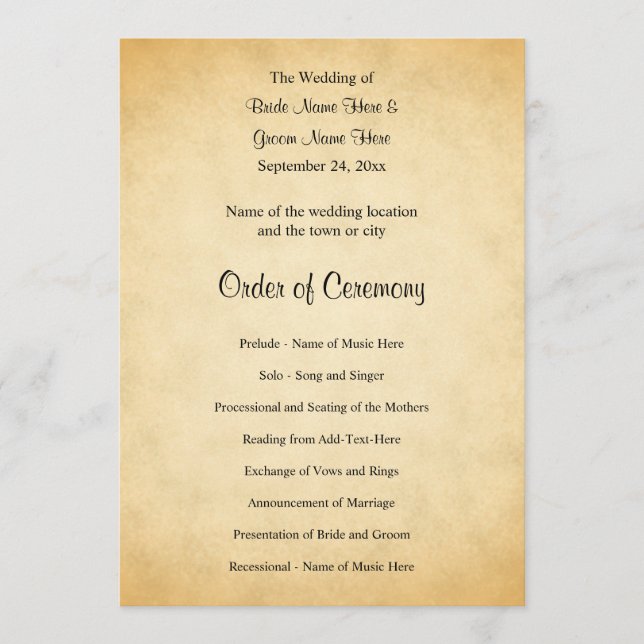 Hochzeitsprogramm-Design mit Pergamentmuster Programm (Vorderseite)