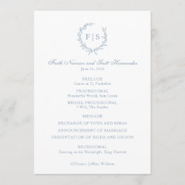 Hochzeitsprogramm Dusty Blue Monogram Wreath Programm