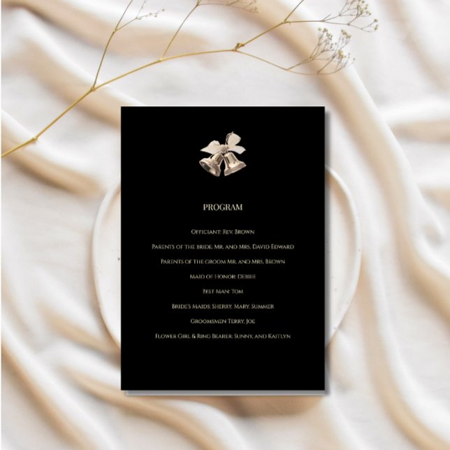 Hochzeitsprogramm Elegant Schwarz und Gold Programm (Von Creator hochgeladen)