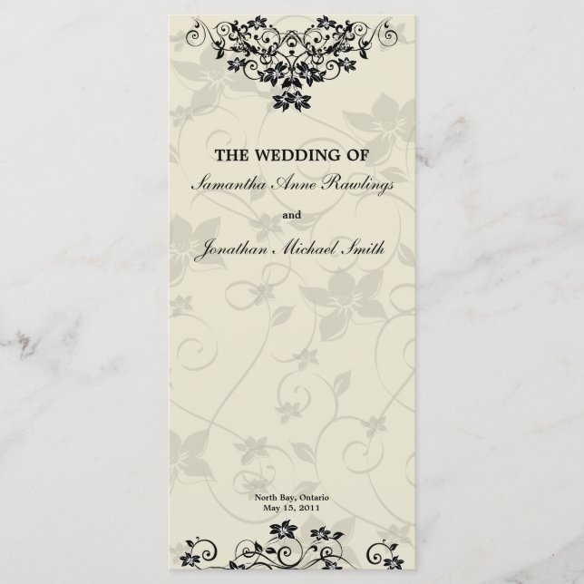 Hochzeitsprogramm - Elegantes Schwarz-Weiß-Blau Programm (Vorderseite)
