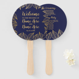 Hochzeitsprogramm Fan Navy Gold Wedding Leaf Fächer