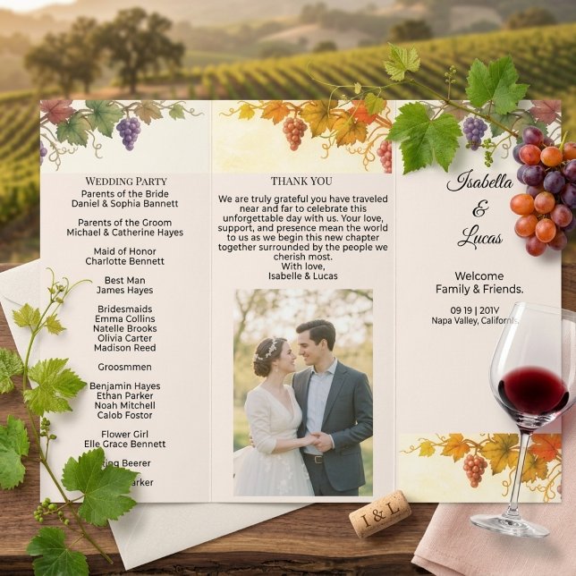 Hochzeitsprogramm-Flyer für Weinberge im Napa Vall (Von Creator hochgeladen)