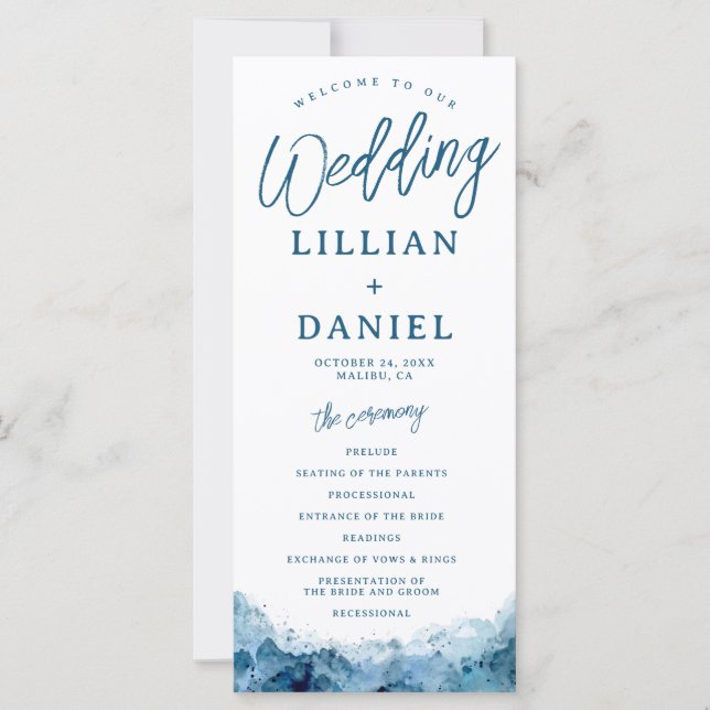 Hochzeitsprogramm für Beach Ocean Watercolor (Vorderseite)