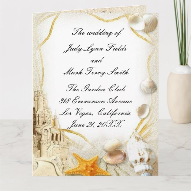 Hochzeitsprogramm für Beach Sand Castle Karte (Vorderseite)