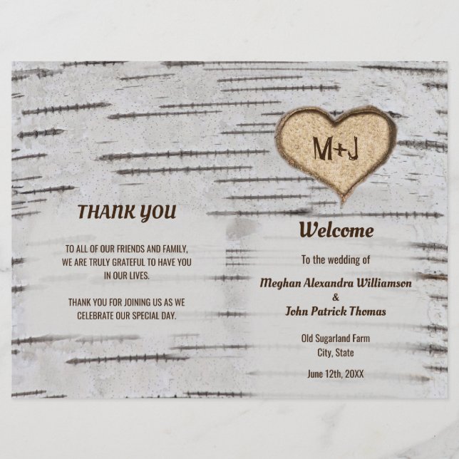 Hochzeitsprogramm für Birkenbaum 80 lb Papier (Vorderseite)