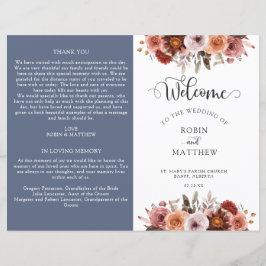 Hochzeitsprogramm für Blau, Burgund und Blush