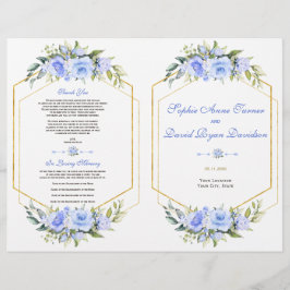 Hochzeitsprogramm für Blaublauer Blütengoldrahmen