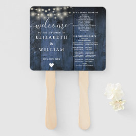 Hochzeitsprogramm für blaue Rustikal-Holz-String-L Fächer