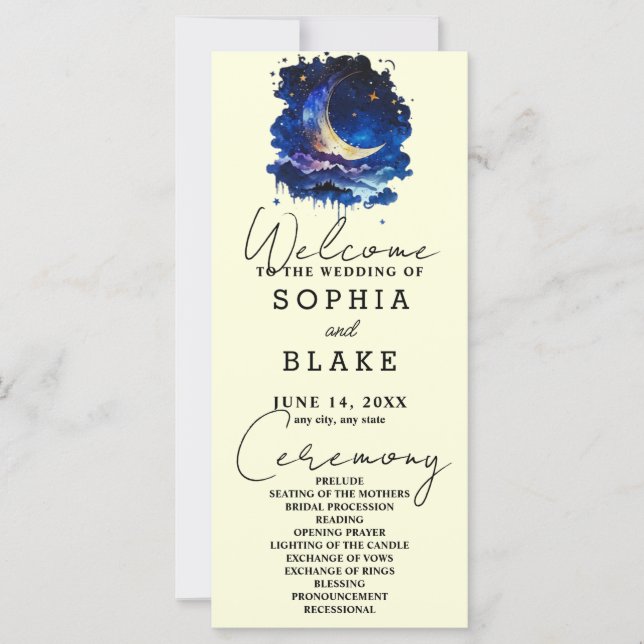 Hochzeitsprogramm für Blauen und Gelben Halbmond (Vorderseite)