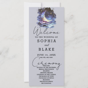 Hochzeitsprogramm für Blauen und Gold Crescent Moo