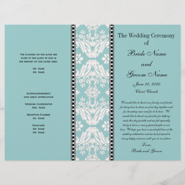 Hochzeitsprogramm für Blauweiße Damaskus (Vorderseite)