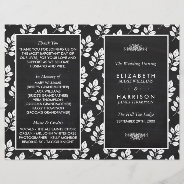 Hochzeitsprogramm für Blumenblätter in Chalkboard (Vorderseite)
