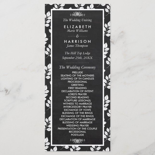 Hochzeitsprogramm für Blumenblätter in Chalkboard Programm (Vorderseite)