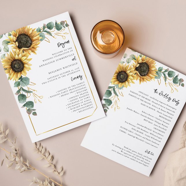 Hochzeitsprogramm für Blumenblumen (Sunflower Eucalyptus Greenery All-in-One Wedding Invitation)