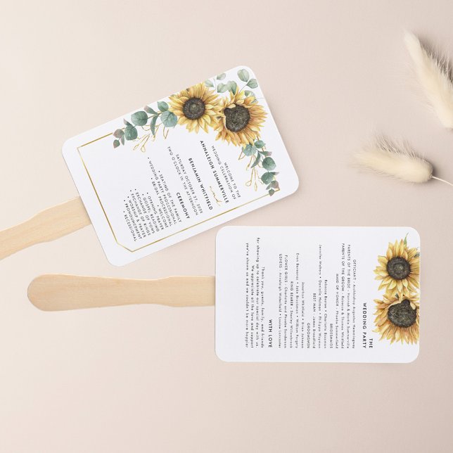 Hochzeitsprogramm für Blumenblumen Fächer (Sunflower Eucalyptus Greenery Floral Wedding Program Hand Fan)