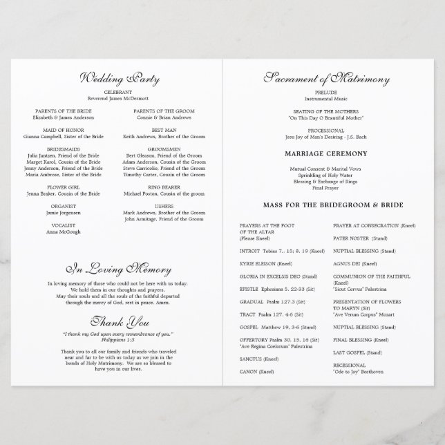 Hochzeitsprogramm für Blumenkastanien (Rückseite)