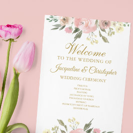 Hochzeitsprogramm für Blush Pink Gold Floral