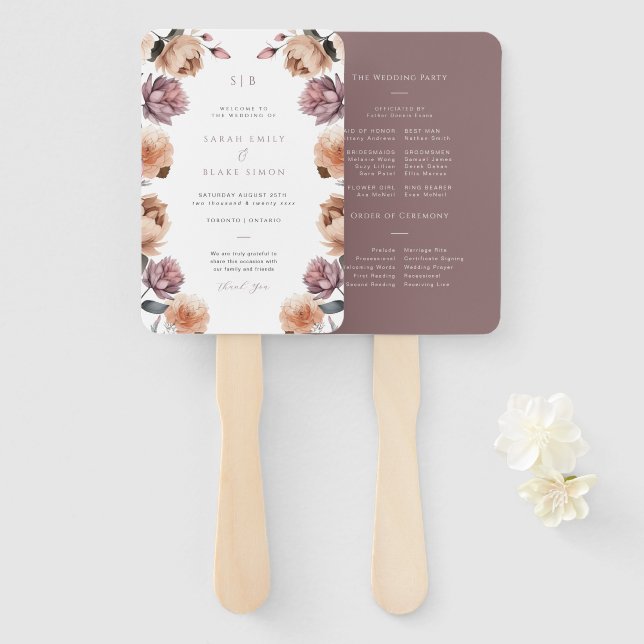 Hochzeitsprogramm für Boho Lila Floral Garden Fächer (Vorne und Hinten)