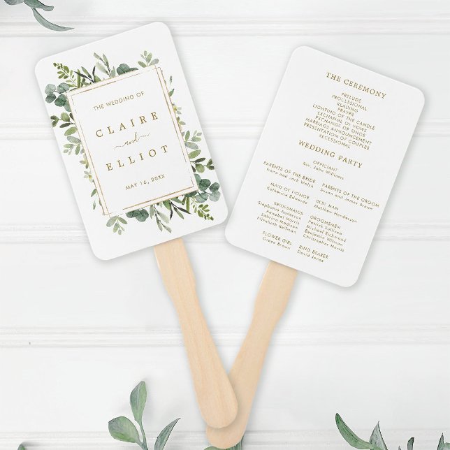 Hochzeitsprogramm für botanische Goldgräber Fächer (Front & Back)