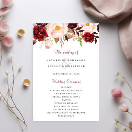 Hochzeitsprogramm für Burgund Blush Pink Garden